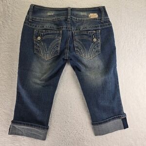 Y2K Almost Famous Stretch Denim Cuffed Capris Juniors Sz 11 Boho Grunge Festival